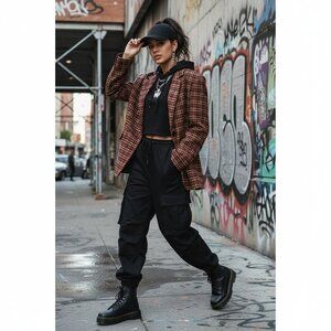 The fifth Label HONORS CHECK OVERSIZED BLAZER ORANGE W BLACK